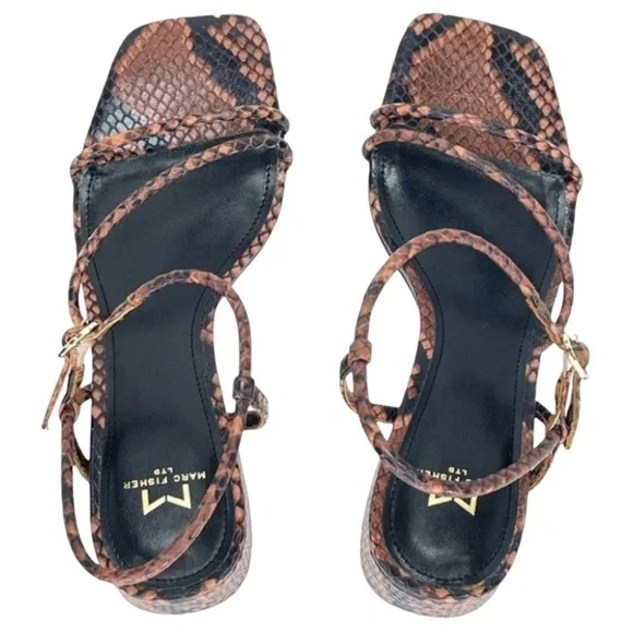 Marc Fisher LTD Womens Sandal 6M Jiny2 Brown Snake Print Block Heel - Picture 7 of 16
